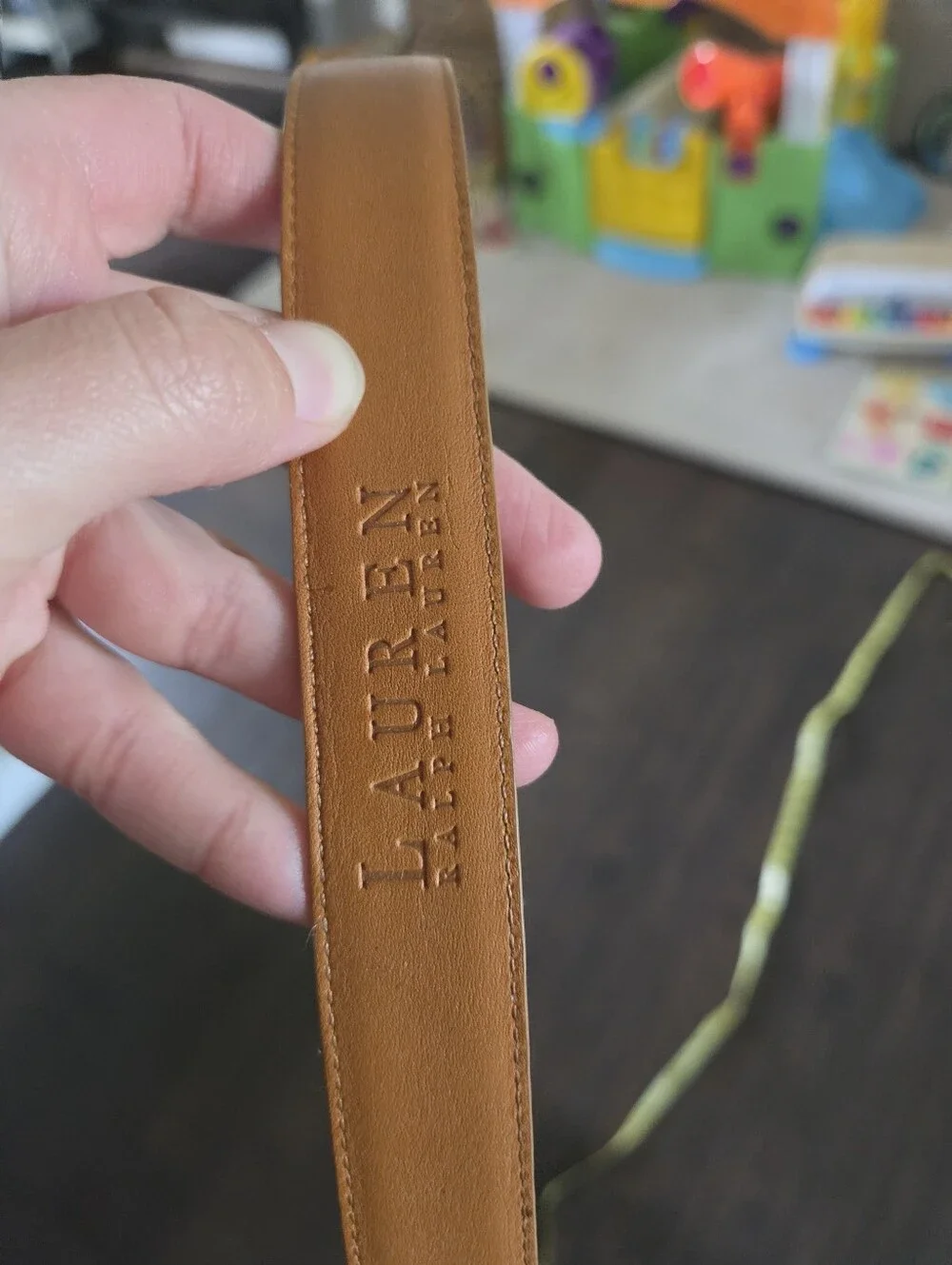 Vintage Lauren Ralph Lauren Tan Croc Embossed Leather Belt, Size XL